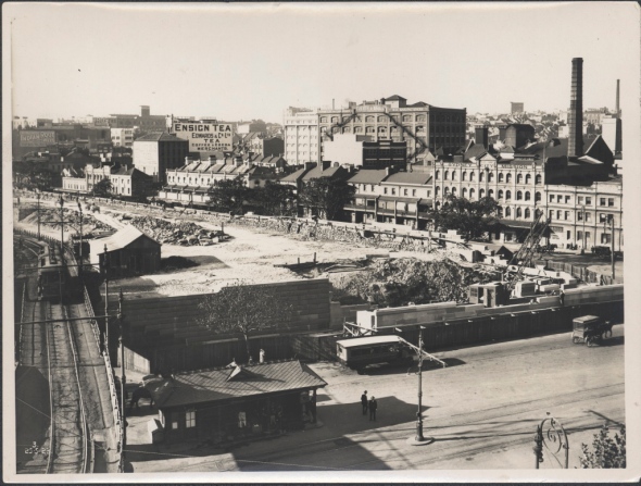 87/1353-4 Photographic print, construction of approach to Central Station for underground railway, silver / gelatin / paper, photograph by the New South Wales Department of Public Works, Eddy Avenue, Sydney, Australia, May, 1923